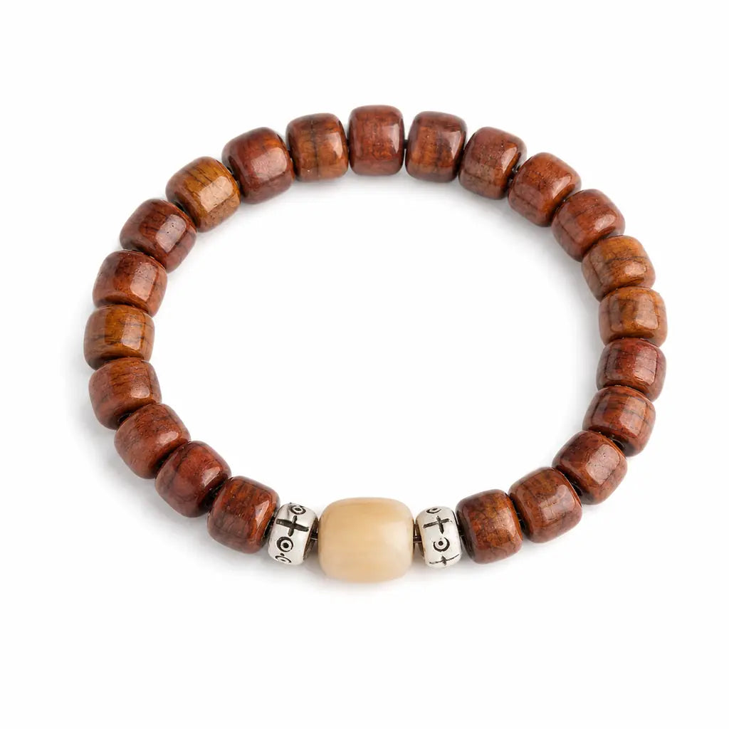 Tibet Art Yak Bone Talisman Bracelet - Dzi, Tiger Eye & Dragon Tibet Art