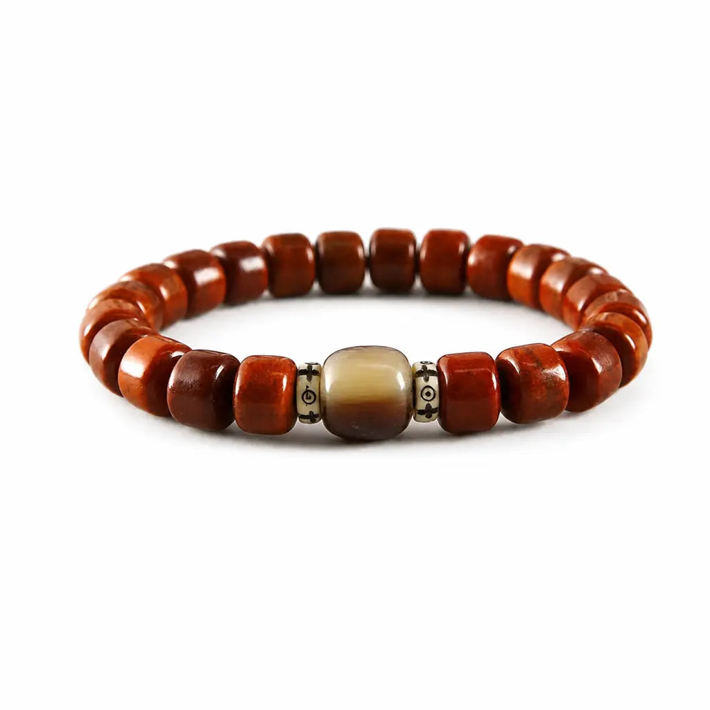 Tibet Art Yak Bone Talisman Bracelet - Dzi, Tiger Eye & Dragon Tibet Art