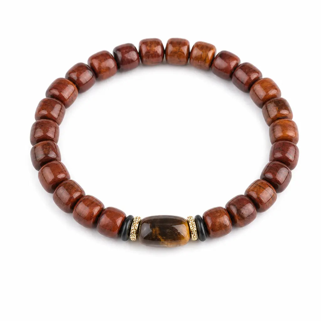 Tibet Art Yak Bone Talisman Bracelet - Dzi, Tiger Eye & Dragon Tibet Art