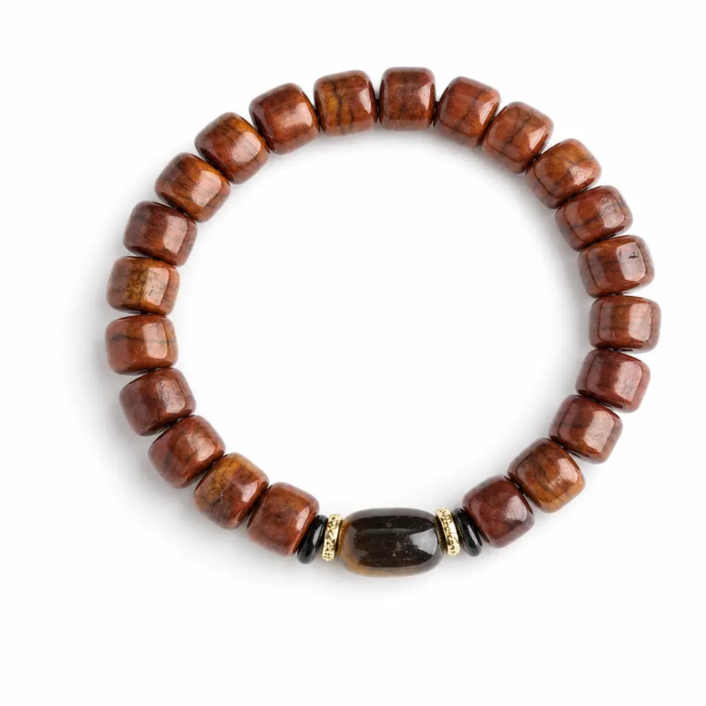 Tibet Art Yak Bone Talisman Bracelet - Dzi, Tiger Eye & Dragon Tibet Art