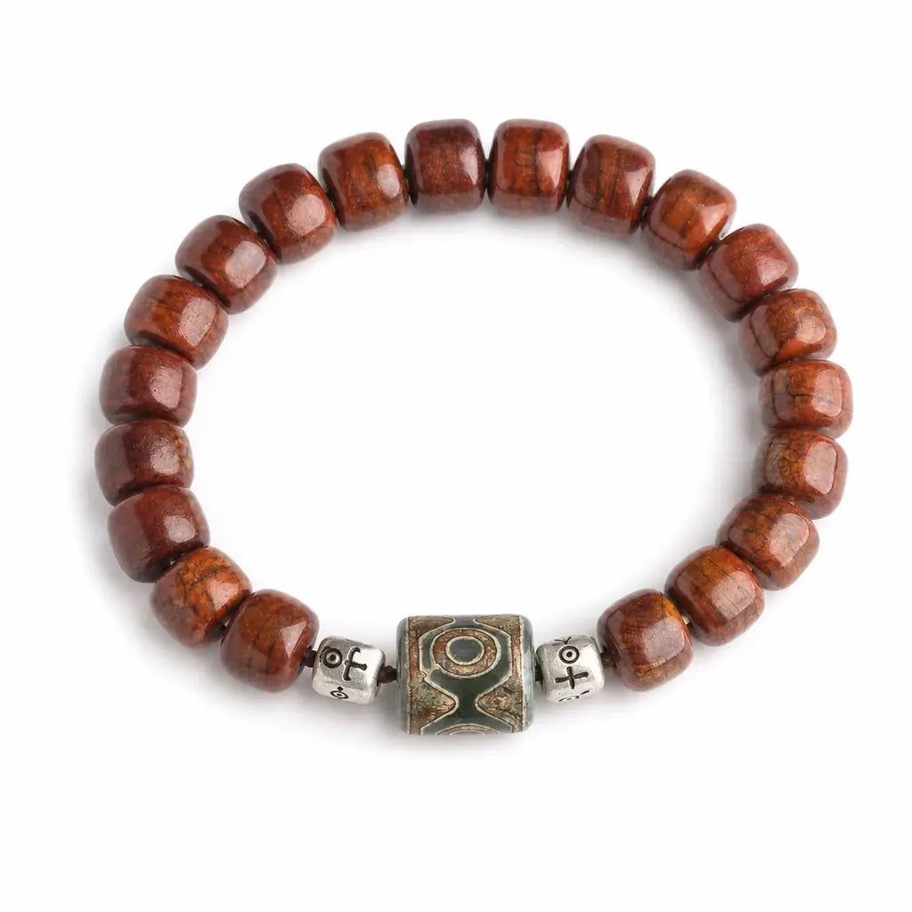 Tibet Art Yak Bone Talisman Bracelet - Dzi, Tiger Eye & Dragon Tibet Art