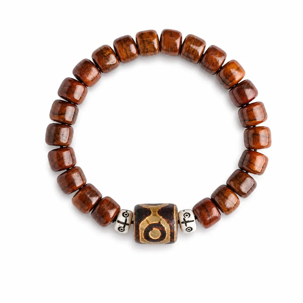 Tibet Art Yak Bone Talisman Bracelet - Dzi, Tiger Eye & Dragon Tibet Art