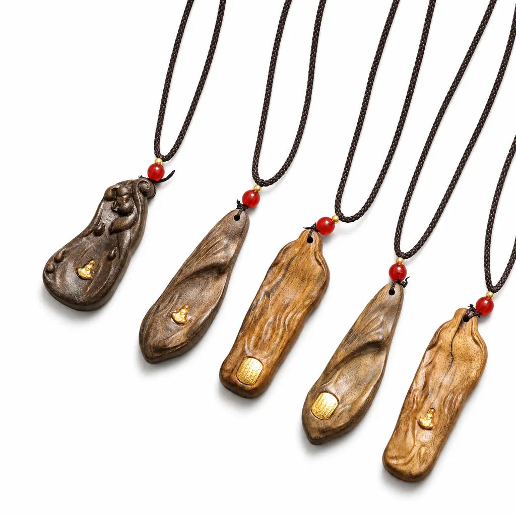 Tibet Art Agarwood Faceless Buddha Pendant - Lotus & Sutras Tibet Art