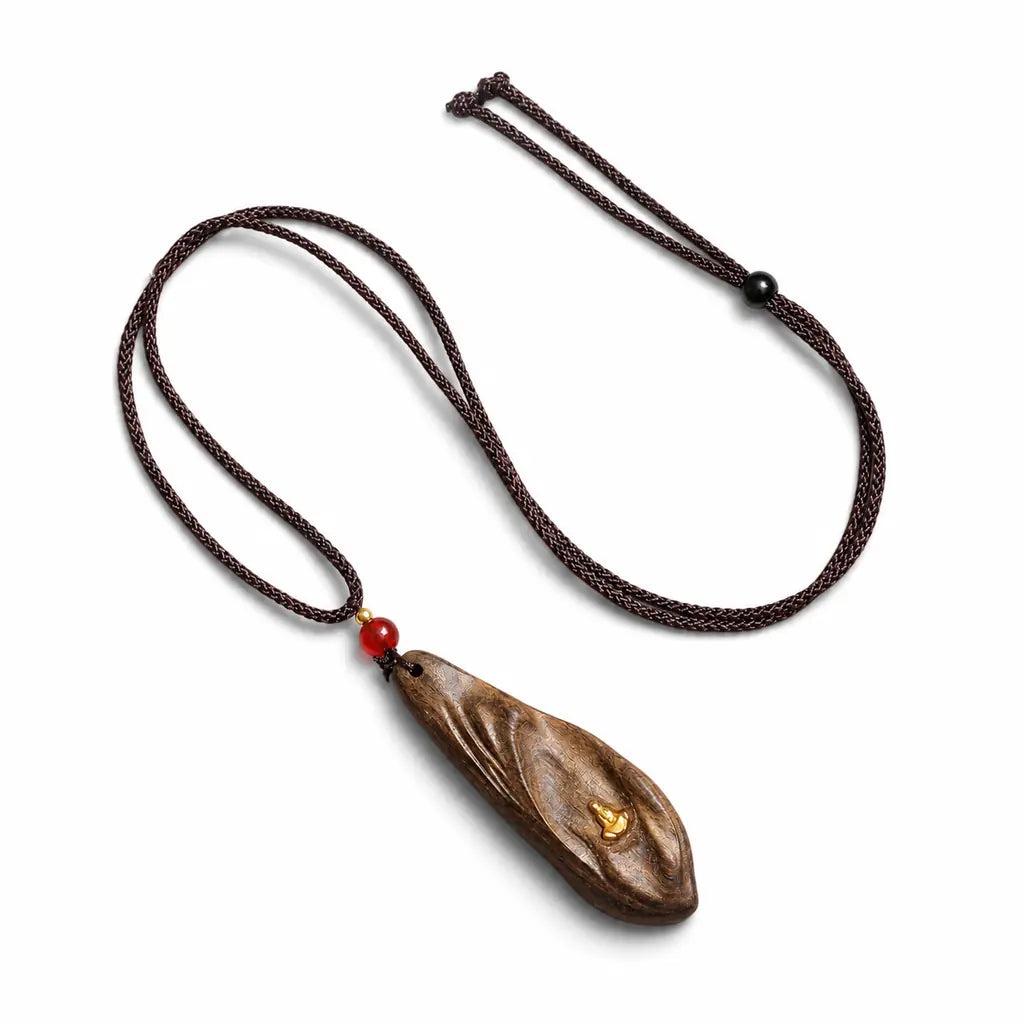 Tibet Art Agarwood Faceless Buddha Pendant - Lotus & Sutras Tibet Art