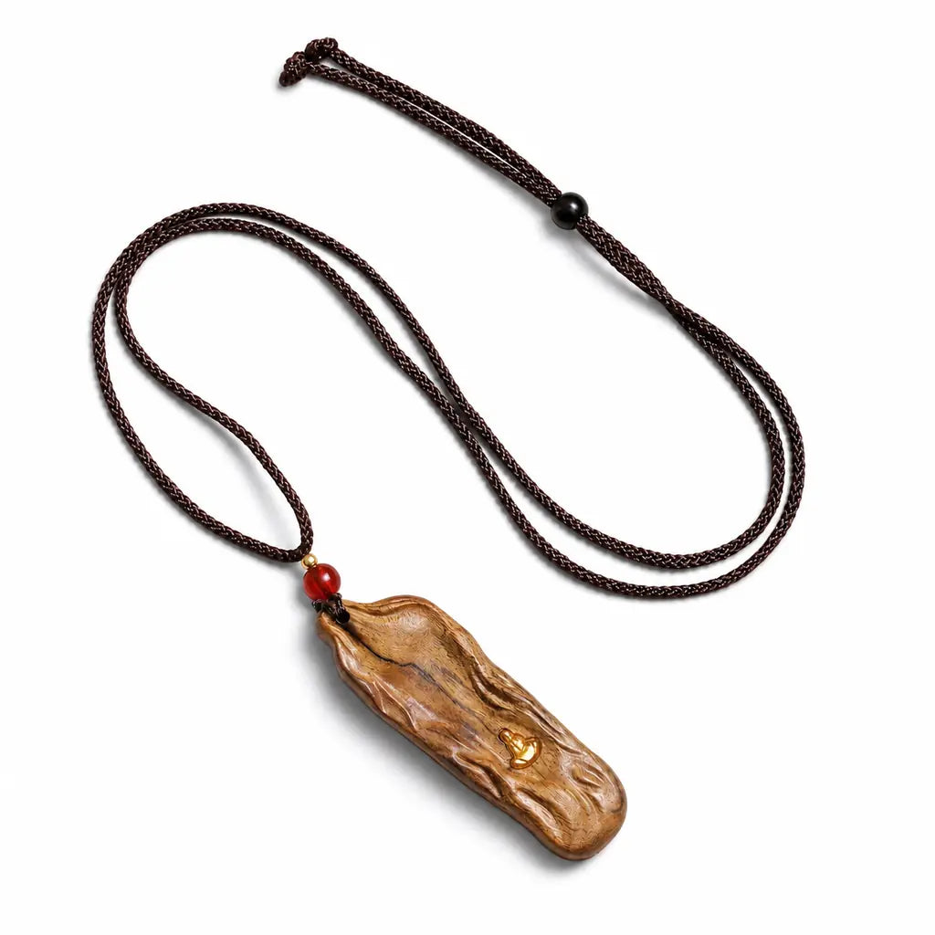 Tibet Art Agarwood Faceless Buddha Pendant - Lotus & Sutras Tibet Art