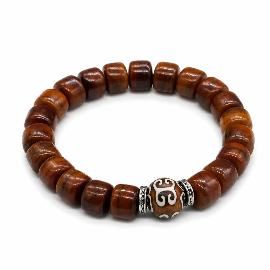 Tibet Art Yak Bone Spacer Bracelet - Bodhi, Dzi & Cinnabar Tibet Art