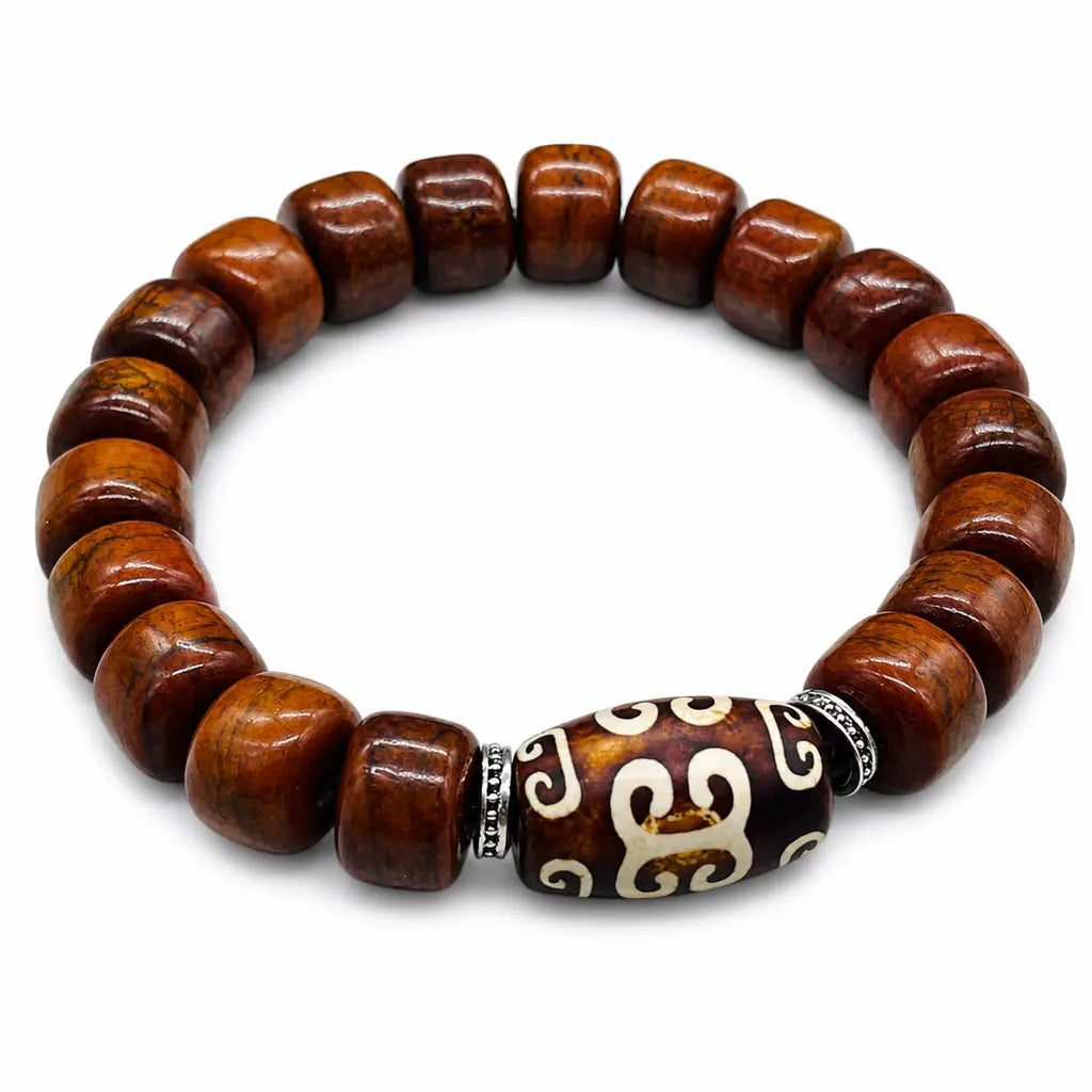 Tibet Art Yak Bone Spacer Bracelet - Bodhi, Dzi & Cinnabar Tibet Art