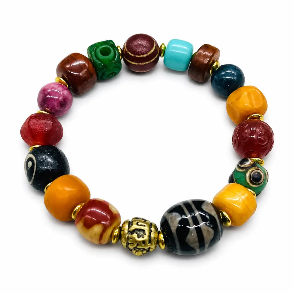 Tibet Art Multicolor Yak Bone Bracelet - Treasure Bead Series Tibet Art