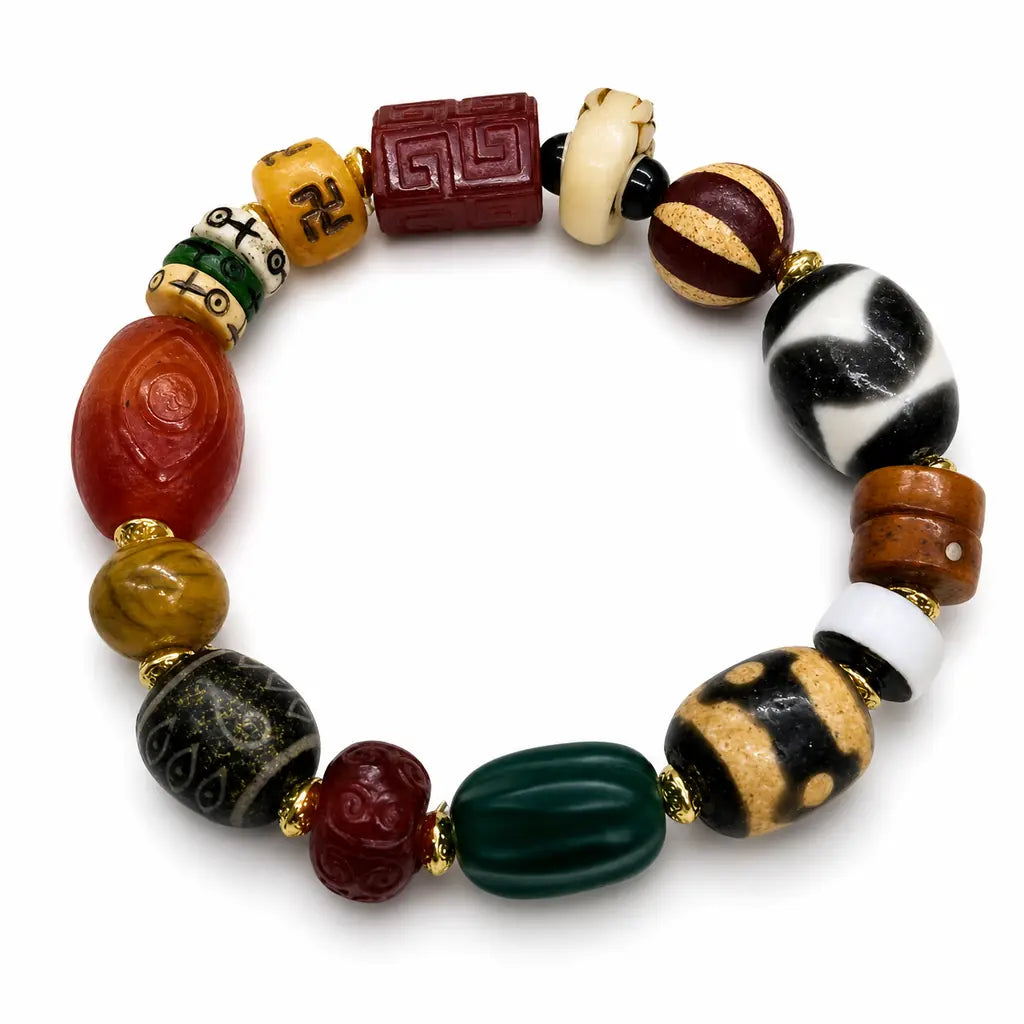 Tibet Art Multicolor Yak Bone Bracelet - Treasure Bead Series Tibet Art