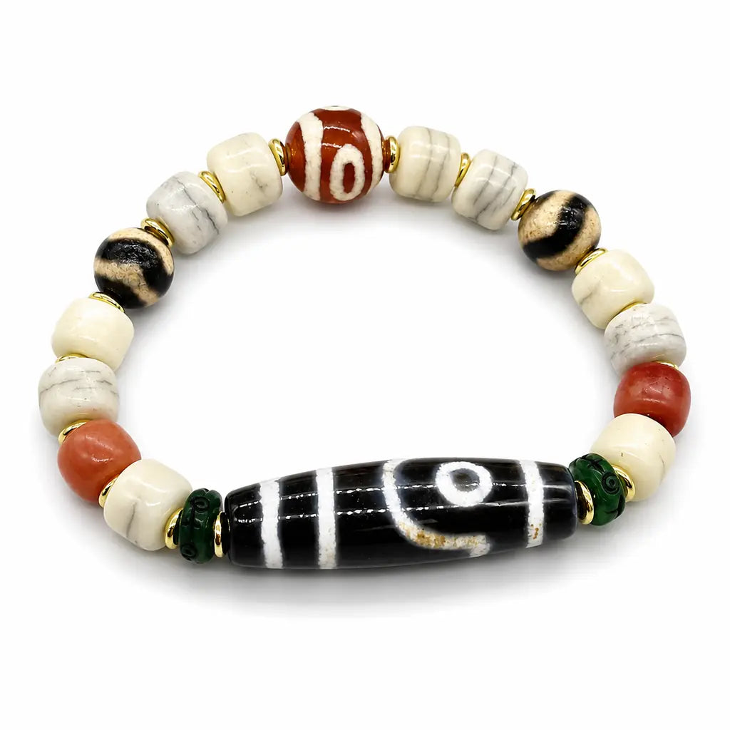 Tibet Art Yak Bone Dzi Bracelet - Auspicious Symbol Series Tibet Art