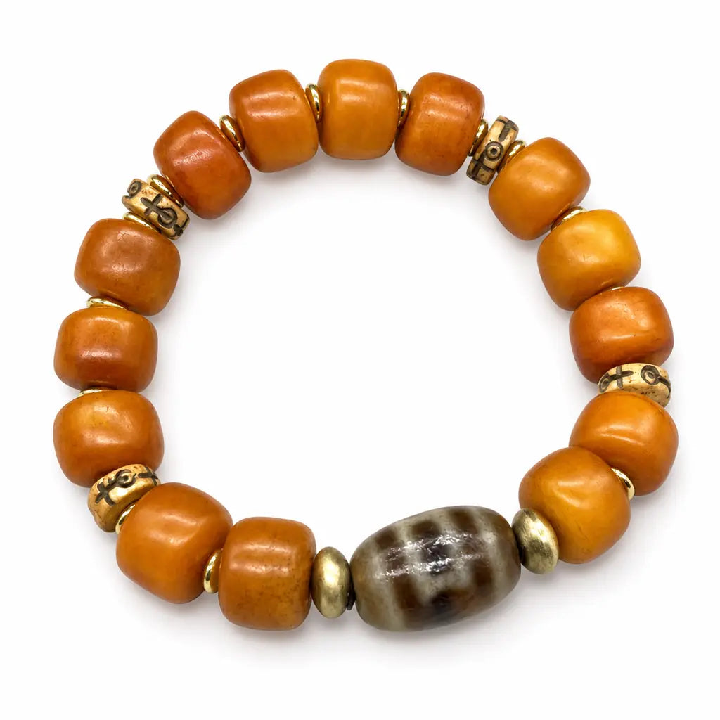 Tibet Art Yak Bone Dzi Bracelet - Auspicious Symbol Series Tibet Art