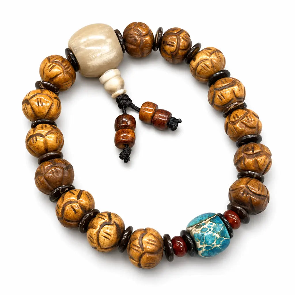 Tibet Art Yak Bone Charm Bracelet - Lotus, Pixiu & Gourd Tibet Art
