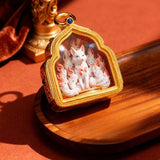 Tibetan Thangka Deity Pendant — Hand-Painted Tsa-Tsa Amulet, Wealth & Protection Figures Tibet Art