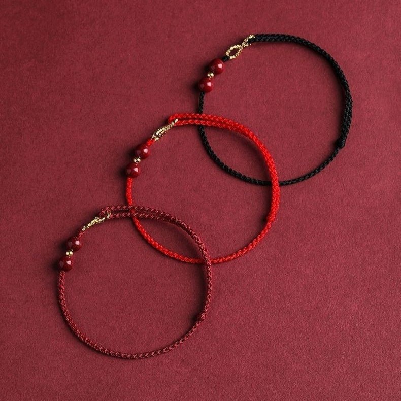 Red Rope Cinnabar Bead Bracelet — Knotted Lucky Charm for Prosperity & Protection - Joy RedTibet Art