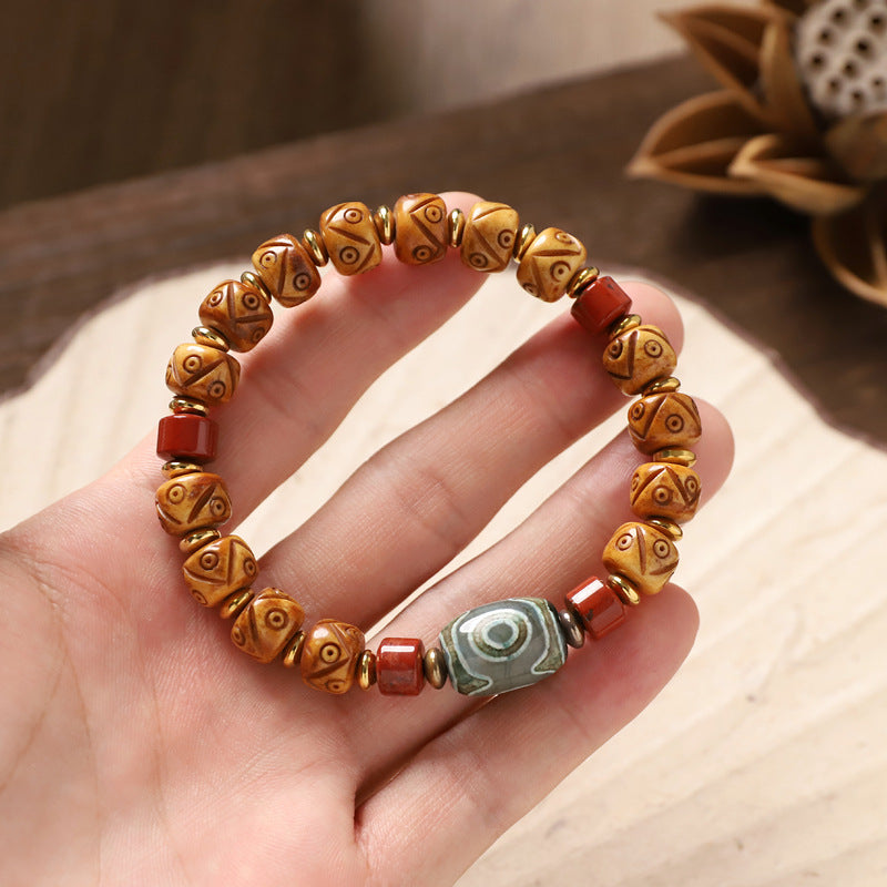 Pulsera de hueso de yak dorado Dzi