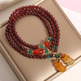 Natural Garnet Crystal Multi - Layer Bracelet — with Double Gourd or Peace Apple Charm - Garnet with Double Gourd CharmTibet Art