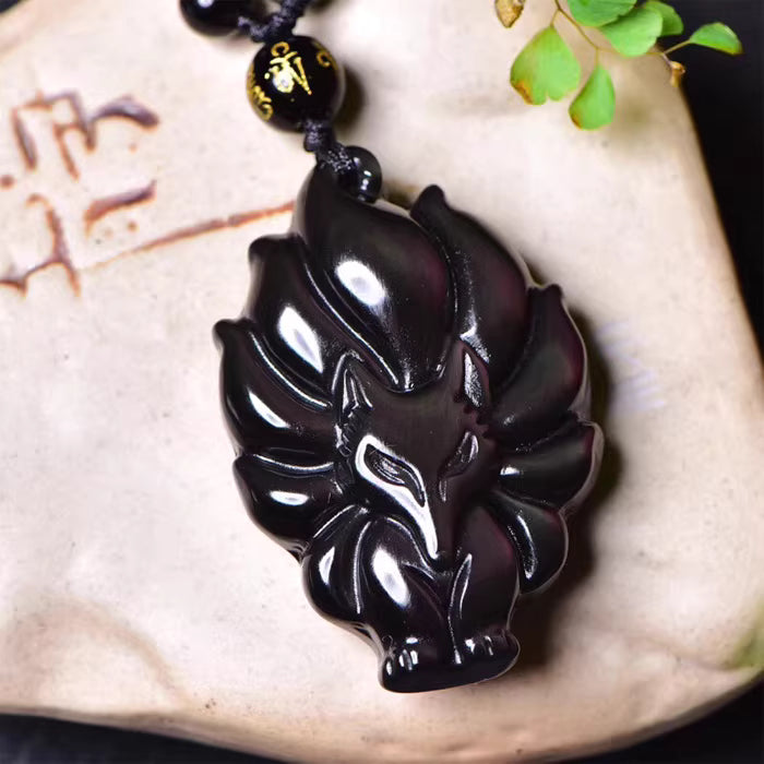 Nine-Tailed Fox Rainbow Obsidian Necklace — Ancient Guardian of Love & Loyalty - Tibet Art