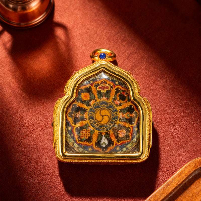Tibetan Thangka Deity Pendant — Hand-Painted Tsa-Tsa Amulet, Wealth & Protection Figures Tibet Art