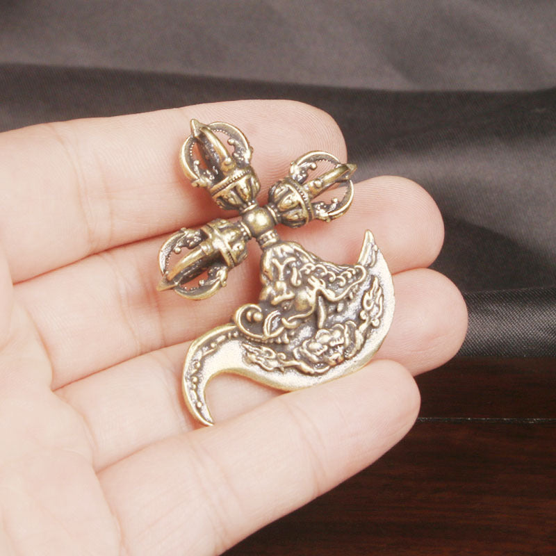 Tibet Art Crossed Vajra & Kartika Brass Keychain - Protection