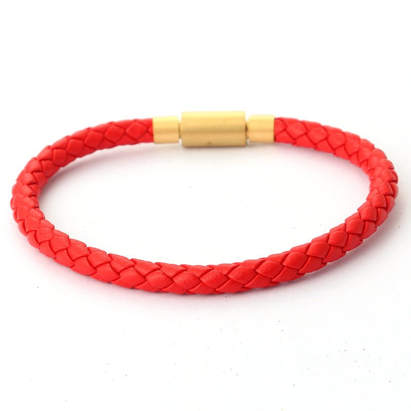 5mm Lucky Bead Cord Bracelet — Adjustable Leather & Steel Wire Base for Fortune Beads - 5mm Red Leather CordTibet Art