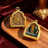 Tibetan Thangka Deity Pendant — Hand-Painted Tsa-Tsa Amulet, Wealth & Protection Figures Tibet Art