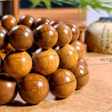 Liudao Wood Mala Bracelet — Six-Path Buddhist Prayer Beads in Natural Aged Hardwood Tibet Art