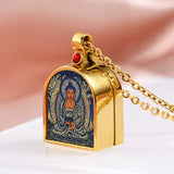 Tibetan Ghau Locket Necklace — Opening Shrine Pendant with Thangka Deity Art Tibet Art