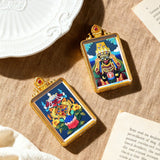 Tibetan Thangka Tsa-Tsa Pendant — Hand-Painted Deity Amulet in Gold-Plated Frame Tibet Art