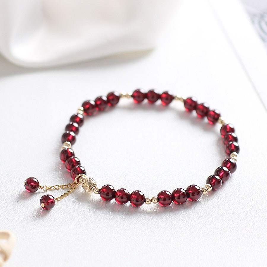 Three - Bead Garnet Bracelet — Minimal Natural Stone Stack for Everyday Wear - Tibet Art