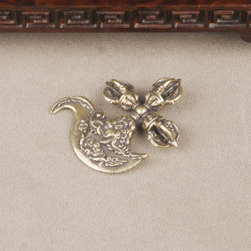 Tibet Art Crossed Vajra & Kartika Brass Keychain - Protection