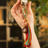 Hand-Painted Thangka Tassel Charm — Bag & Key Pendant with Tibetan Guardian Figures Tibet Art