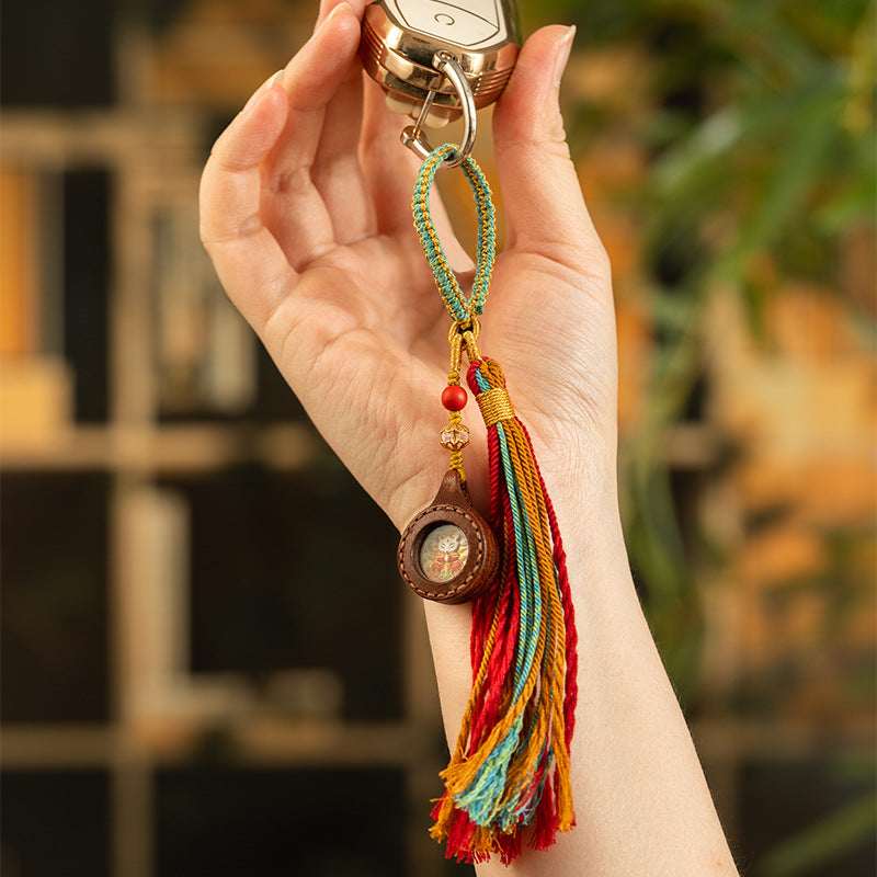 Hand-Painted Thangka Tassel Charm — Bag & Key Pendant with Tibetan Guardian Figures Tibet Art