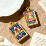 Tibetan Thangka Tsa-Tsa Pendant — Hand-Painted Deity Amulet in Gold-Plated Frame Tibet Art