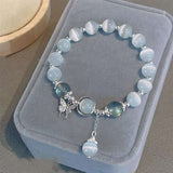 Cat's Eye Crystal Charm Bracelet — Butterfly & Star Motifs, Natural Stone Beads Tibet Art