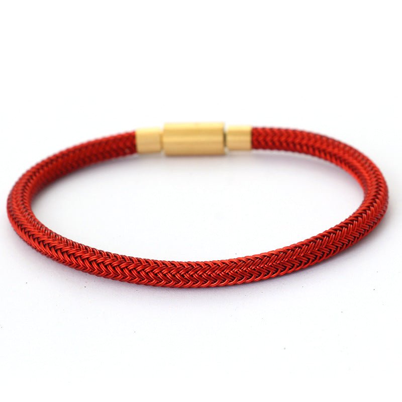 5mm Lucky Bead Cord Bracelet — Adjustable Leather & Steel Wire Base for Fortune Beads - 5mm Red Steel WireTibet Art