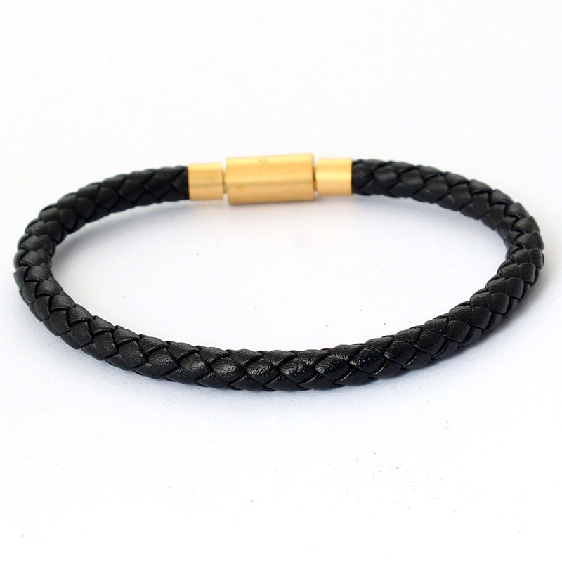 5mm Lucky Bead Cord Bracelet — Adjustable Leather & Steel Wire Base for Fortune Beads - 5mm Black Leather CordTibet Art