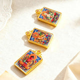 Tibetan Thangka Tsa-Tsa Pendant — Hand-Painted Deity Amulet in Gold-Plated Frame Tibet Art