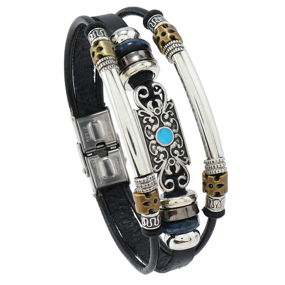 Vintage Leather Talisman Bracelet