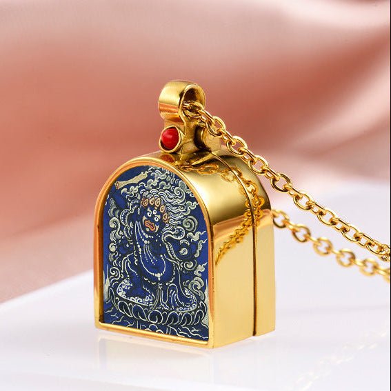Tibetan Ghau Locket Necklace — Opening Shrine Pendant with Thangka Deity Art Tibet Art