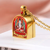 Tibetan Ghau Locket Necklace — Opening Shrine Pendant with Thangka Deity Art Tibet Art
