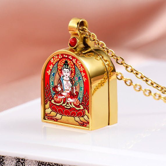 Tibetan Ghau Locket Necklace — Opening Shrine Pendant with Thangka Deity Art Tibet Art