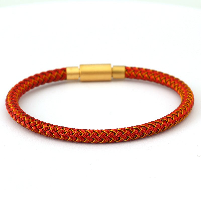5mm Lucky Bead Cord Bracelet — Adjustable Leather & Steel Wire Base for Fortune Beads - 5mm Red & Gold Steel WireTibet Art