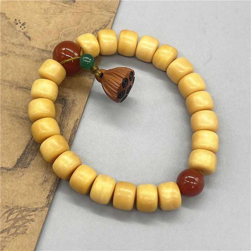 Pulsera de raíz de loto de hueso de yak amarillo