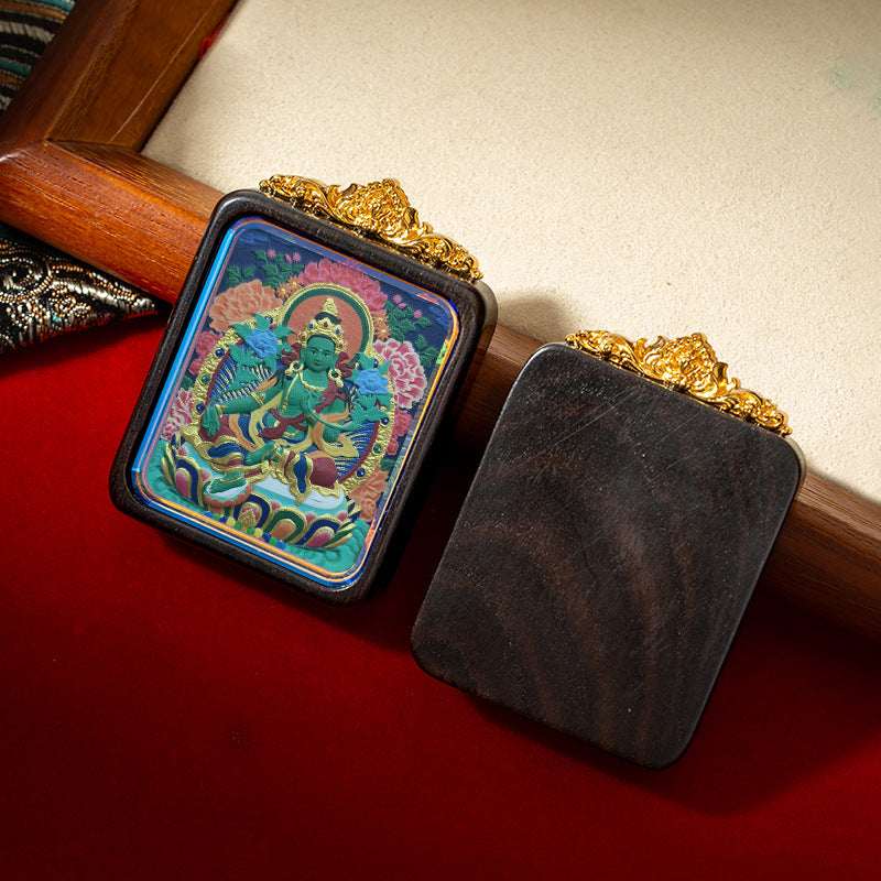 Tibetan Tsa-Tsa Thangka Pendant — Hand-Painted Deity Box Necklace Tibet Art