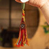 Hand-Painted Thangka Tassel Charm — Bag & Key Pendant with Tibetan Guardian Figures Tibet Art