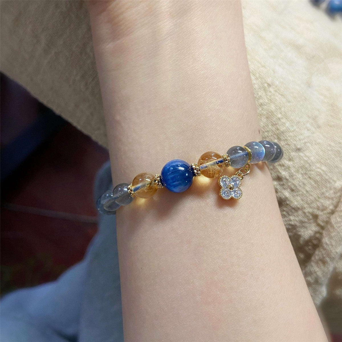 Moonstone & Kyanite Natural Crystal Bead Bracelet — 6–7mm Single Strand Tibet Art