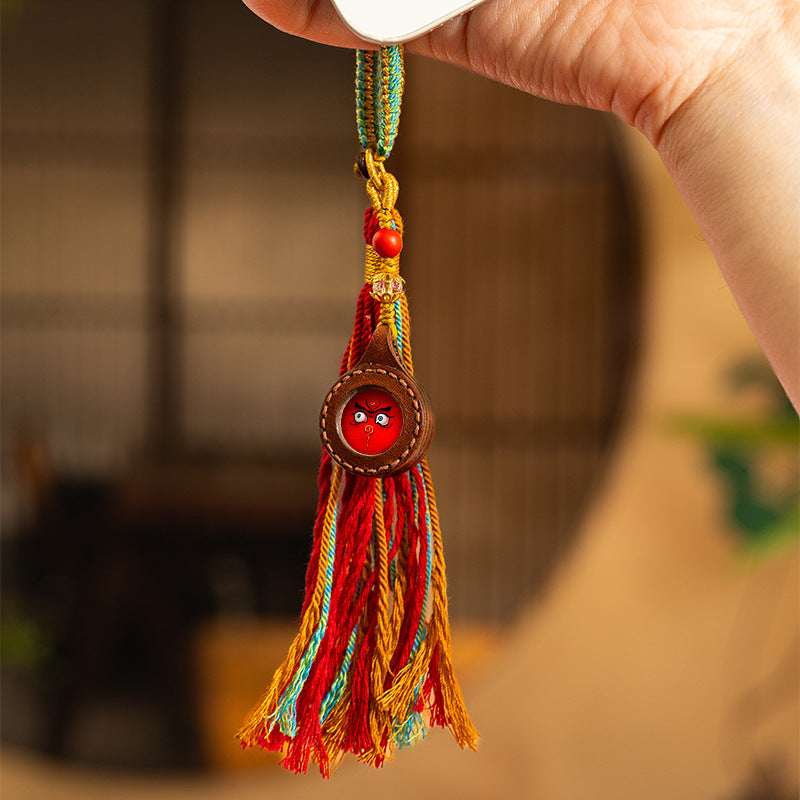 Hand-Painted Thangka Tassel Charm — Bag & Key Pendant with Tibetan Guardian Figures Tibet Art