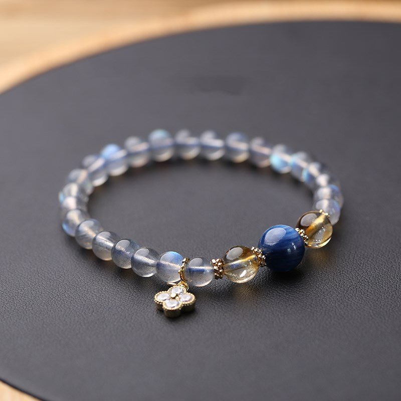 Moonstone & Kyanite Natural Crystal Bead Bracelet — 6–7mm Single Strand Tibet Art