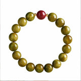 Green Sandalwood Mala Bracelet with Cinnabar & Agate — Natural Wood Beads for Grounding & Intention Tibet Art