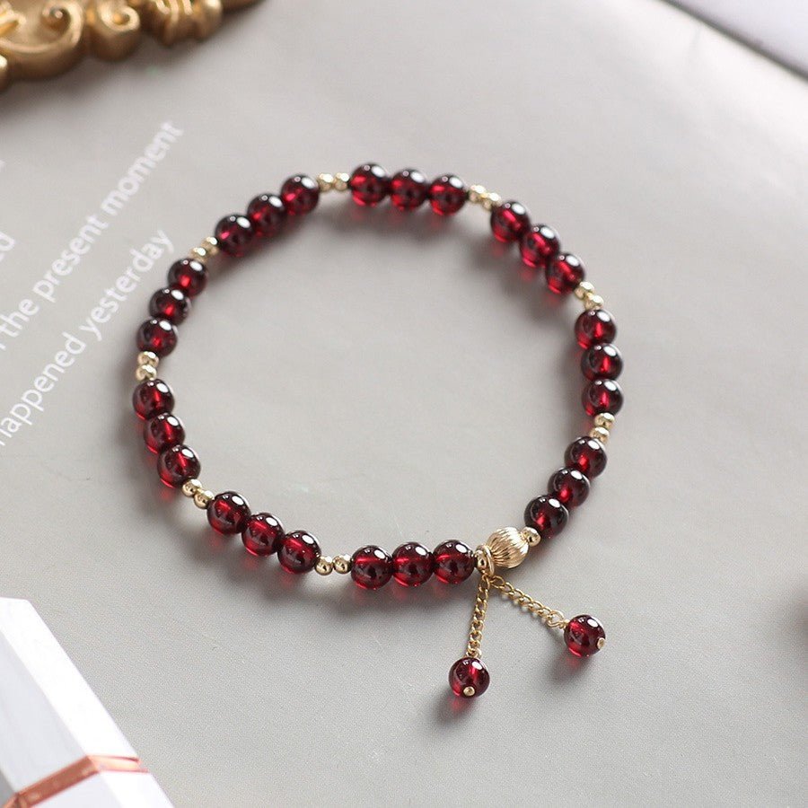 Three - Bead Garnet Bracelet — Minimal Natural Stone Stack for Everyday Wear - Tibet Art